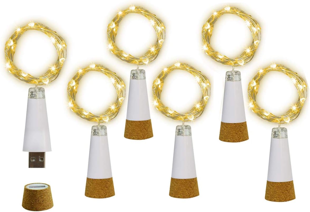 NeoJoy Rechargeable Wine Bottle Lights, LED Cork Lights USB Fairy String Lights Parties Decoration, Warm White