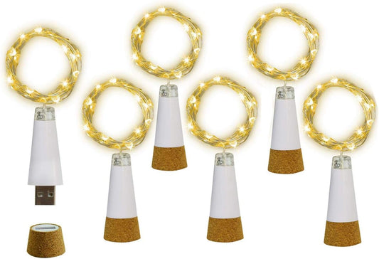 NeoJoy Rechargeable Wine Bottle Lights, LED Cork Lights USB Fairy String Lights for Parties Decoration, Colorful Set of 6