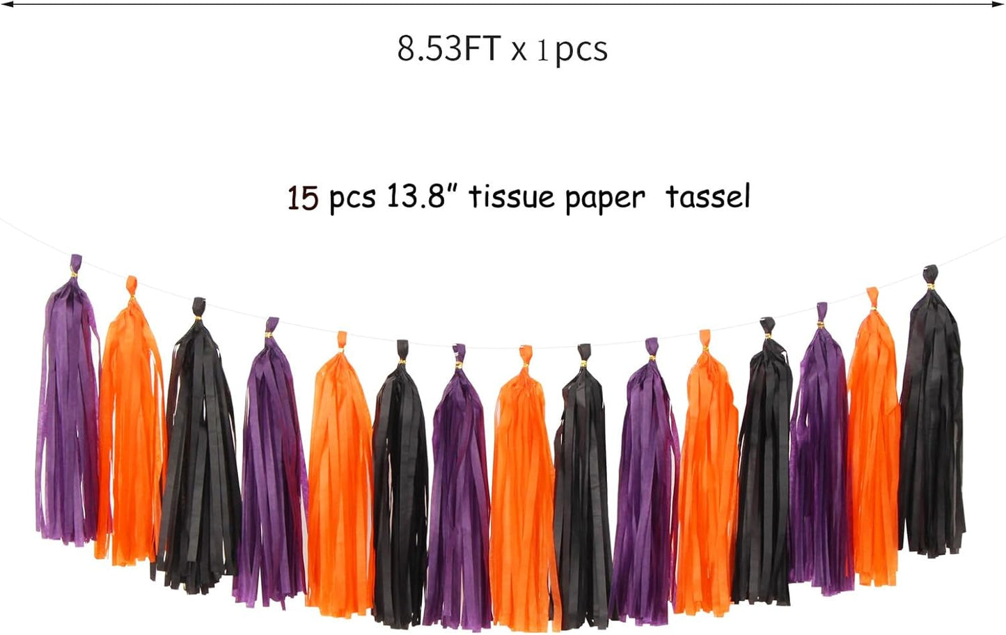 Black-Purple Orange Halloween Party-Decorations Tassel-Garland - 15pcs Graduation 2025 Supplies Tassels, Birthday Wedding Baby Bridal Shower Decor Panduola