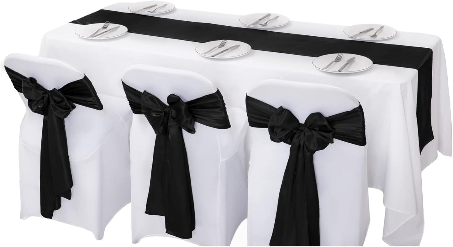 6Pack Table Runner 12 x 108 Inches Satin Silk Table Runner for Wedding, Birthday Party, Banquets, Graduations Decoration, fit Rectange and Round Table-Black