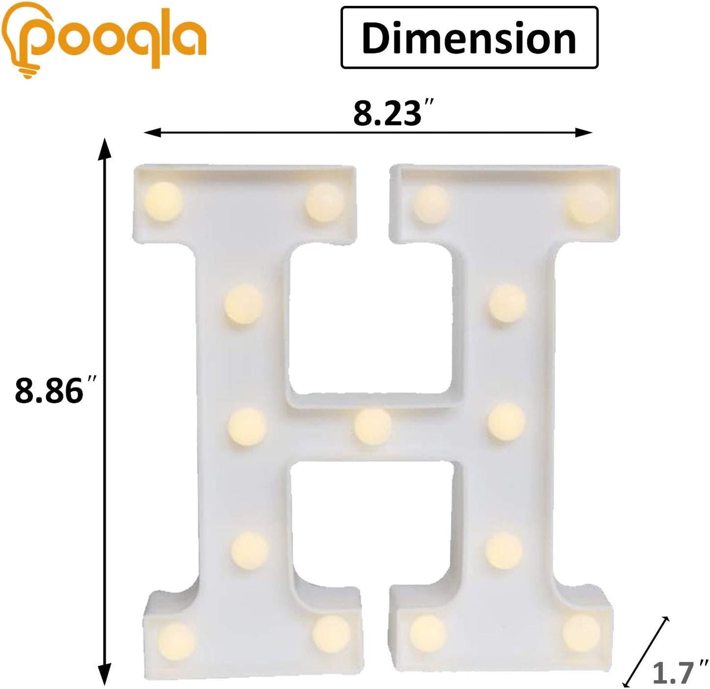 Pooqla LED Marquee Letter Lights Sign, Light Up Alphabet Letter for Home Party Wedding Decoration H