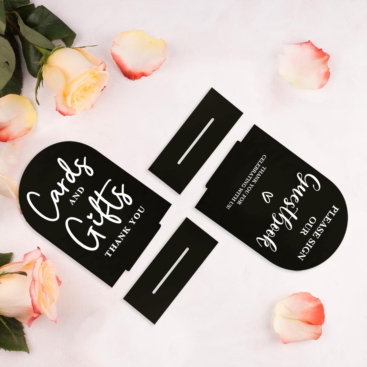 2 Pcs Acrylic Wedding Signs for Ceremony and Reception, Bridal Shower Decorations, Cards and Gifts Signs, Guest Book Sign, Arch Acrylic Table Top Sign with Holder for Wedding Reception (Black)