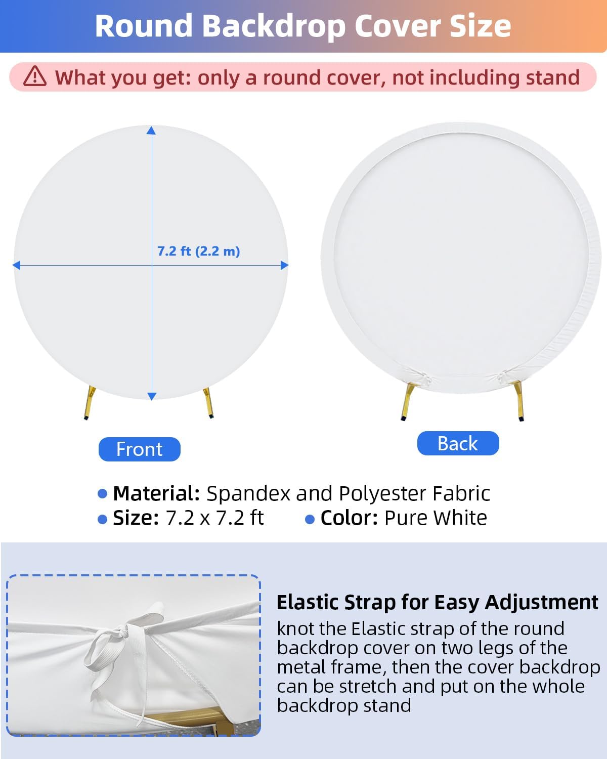 HEMMOTOP 7.2x7.2 ft Round Backdrop Cover White, Circle Arch Stand Cover for Wedding, Balloon Arched Covers Stretchy Backdrops for Party, Baby Shower, Fabric Photo Background 220cm