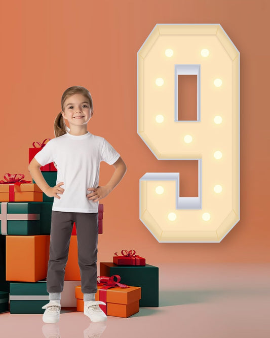 4FT Plastic Marquee Numbers 9 - Light up Numbers Are Made from Corrugated Plastic Board - Quick Assembly Without Tools, Disassembled Components Can Be Used for Photo Wall Decoration, Yard Sale Signs