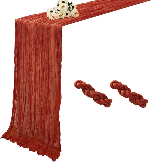 Terracotta 2 Pack Cheesecloth Table Runner 120 Inch 10 FT Boho Rustic Gauze for Wedding Baby Shower Party Farmhouse Summer Home Decor Washable