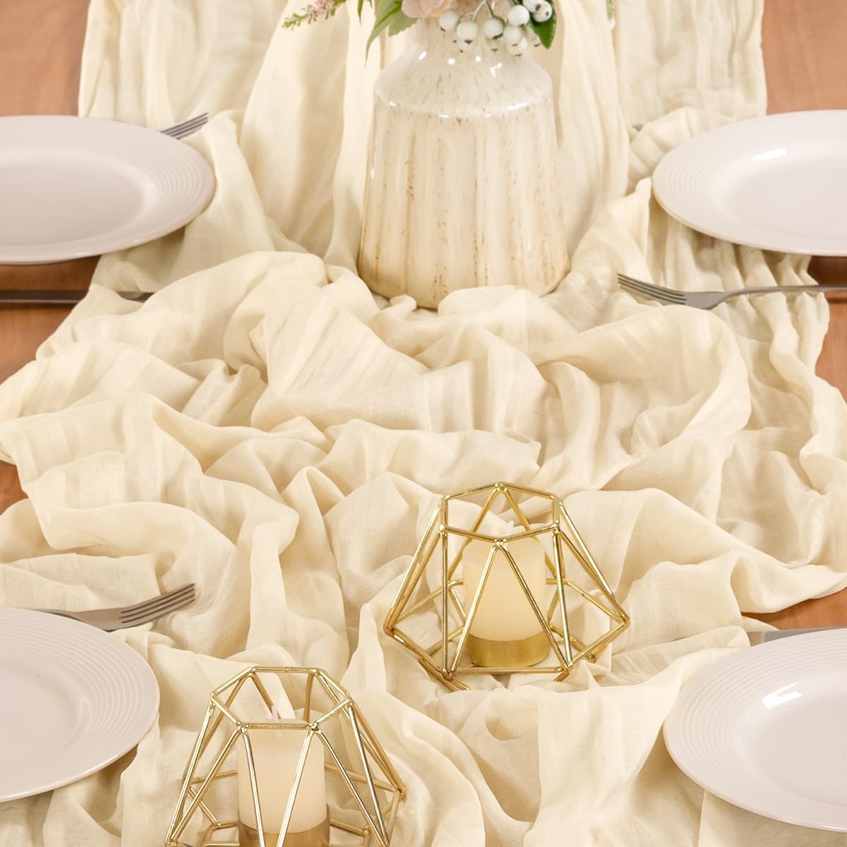 MLMW 10 Pack Beige Table Runner Cheesecloth Boho Gauze Rustic Cheese Cloth Table Runner 160 inch Sheer 13.3ft for Thanksgiving Wedding Party Baby Bridal Shower Birthday