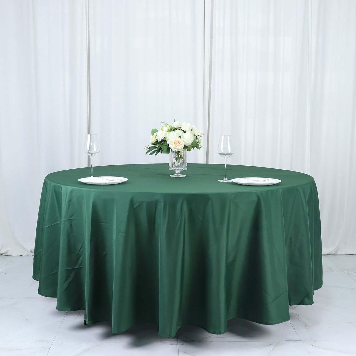 Efavormart Round Tablecloth, 108 Inch Stain & Wrinkle Resistant Washable Table Cloth, Decorative Polyester Fabric Table Cover for Banquet, Wedding, Dining- Hunter Green