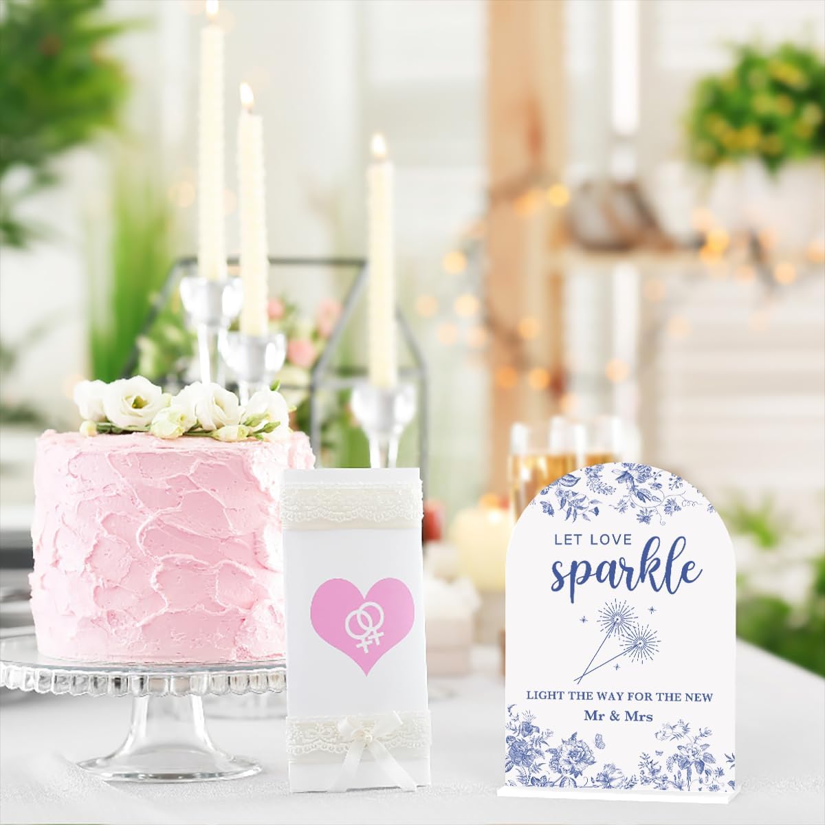 Acrylic Wedding Signs, Dusty Blue Wedding Decor, Blue Weddings Decor, Let Love Sparkle Signs for Reception, Modern Calligraphy Arch Acrylic Table Top Sign for Weddings Parties Dinners (White)