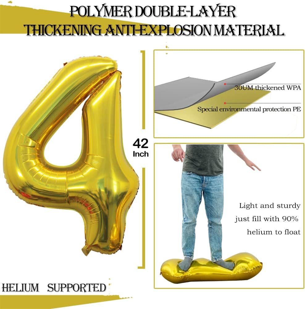 GOER Number 40 Balloons for 40th Birthday Party Decorations,42 Inch Jumbo Foil Helium Balloons for 40th Anniversary (Gold)