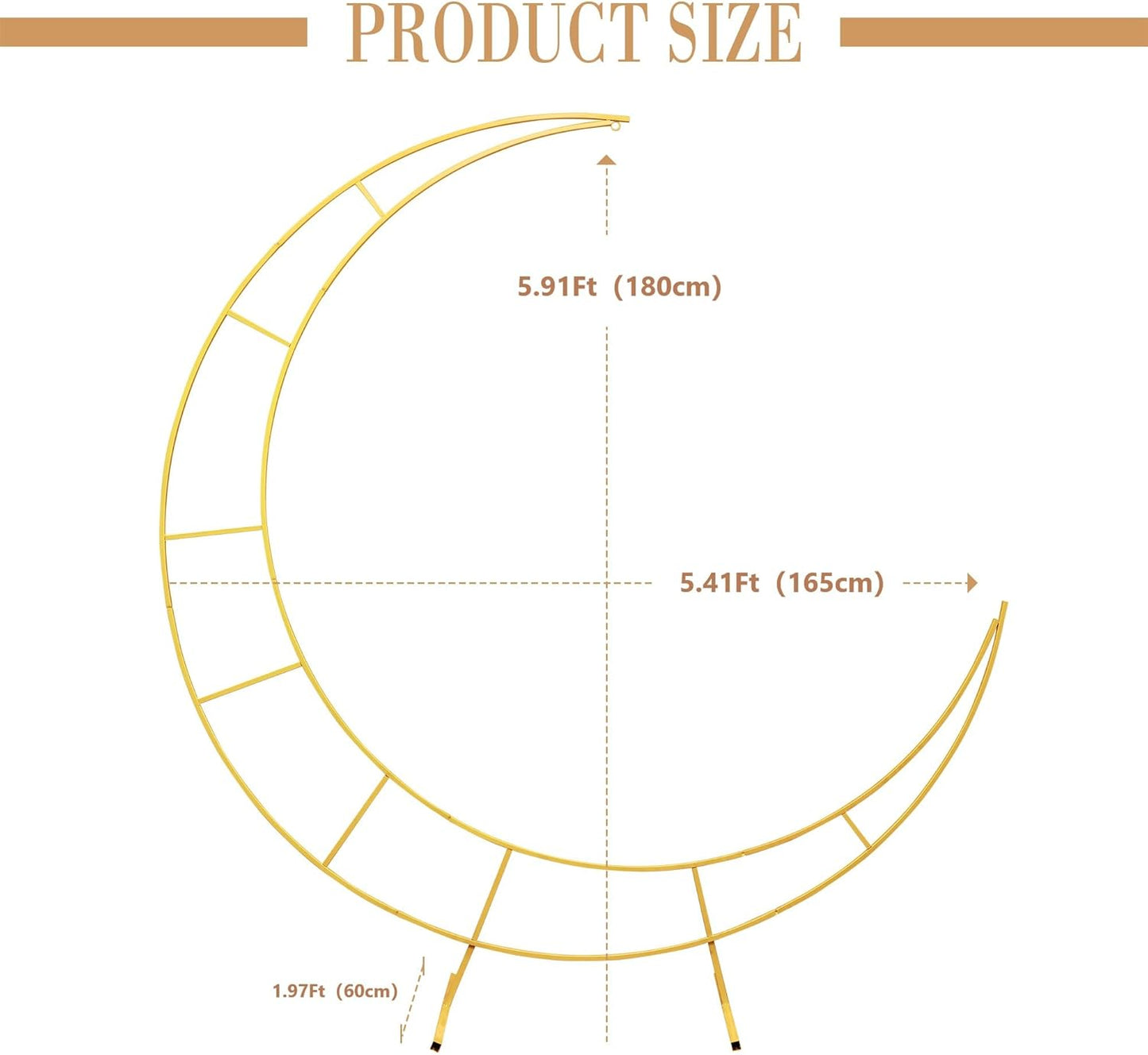 5.9 Feet Moon Shaped Wedding Arch Backdrop Stand Gold Frame for Festival Decorations Easy Assembly Rustproof Reusable Iron Material Ideal for Wedding Venue and Party Balloon Arch Display