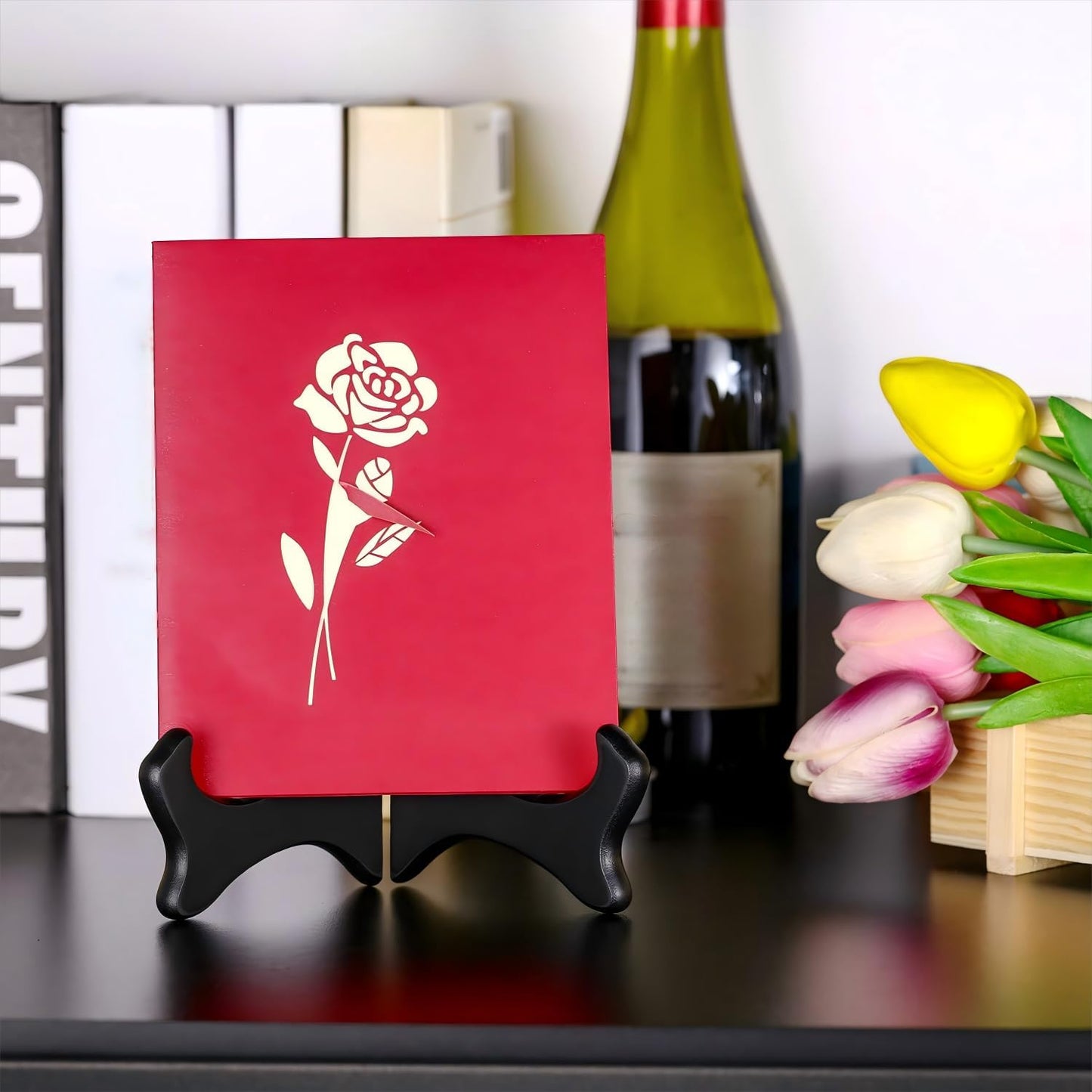 Tatuo 4 Pack Black Wooden Display Stand Plate Stands (5 Inch, Black)