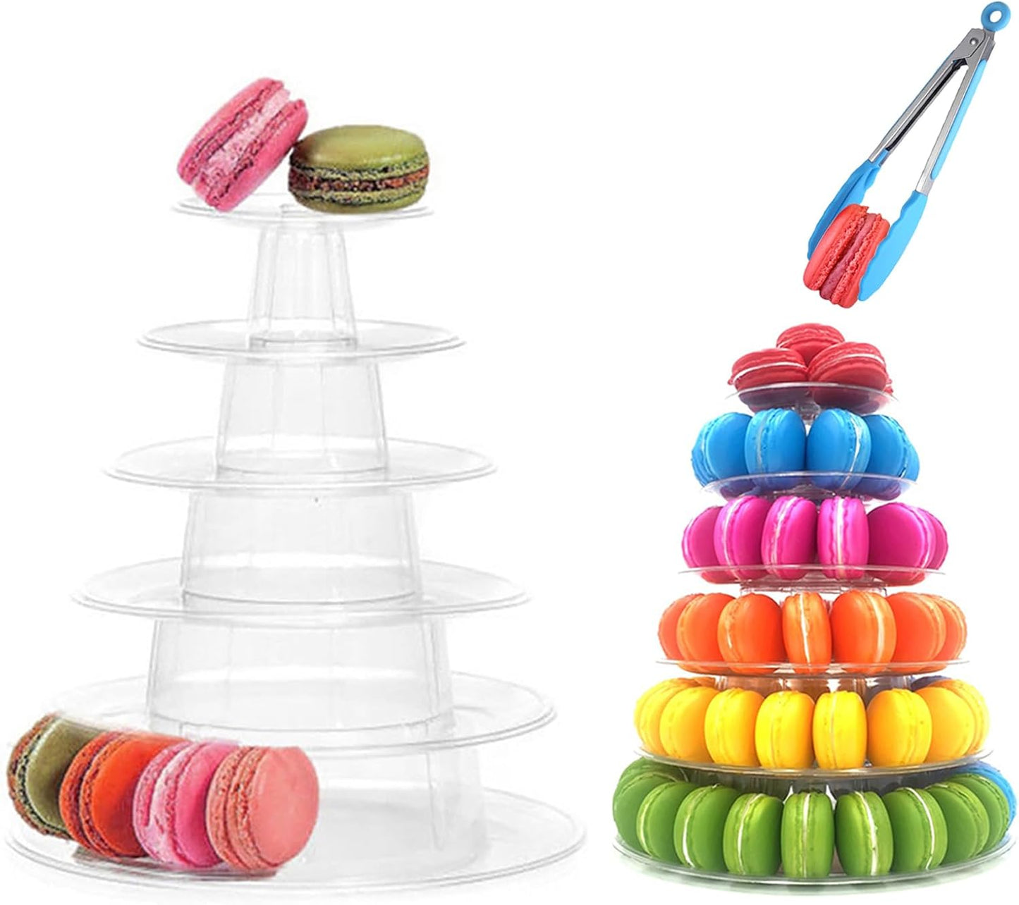 6 Tiers Round Macaron Tower Stand Plastic Cake Stand Macaron Display Rack Desserts Cupcake Holder Platter for Baby Shower, Birthday Party, Wedding, Party Decor