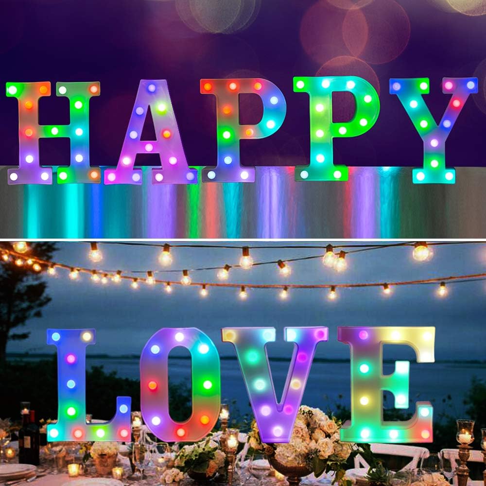 Pooqla Colorful LED marquee letter lights with Remote – light Up Signs – Party Bar Decorations for The Home - Multicolor A