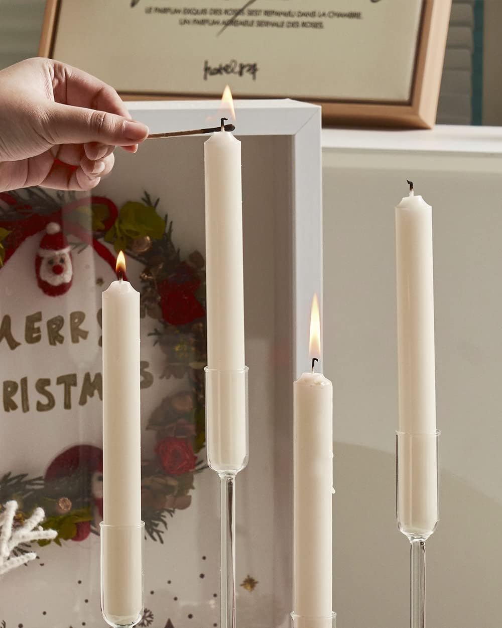 Candle Holder, Glass Taper Candle Tall Candlestick Holder, 4 Different Heights, for Table Centerpiece, Wedding, Party, Clear, 4pcs