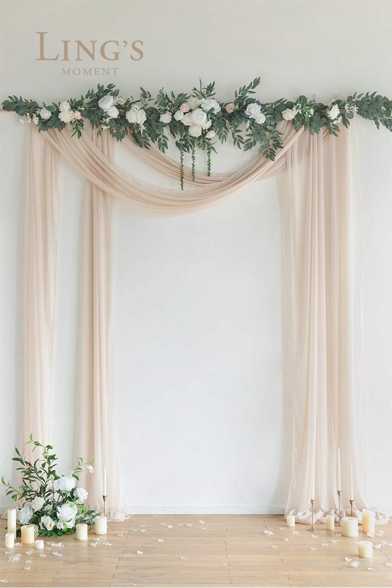 Ling's Moment Wedding Arch Draping Fabric 2 Panels 32Ft x 30" Wrinkle-Free Wedding Arch Drapes Chiffon Fabric Beige Curtain Wedding Ceremony Reception Backdrop Background Party Home Garden Decorations