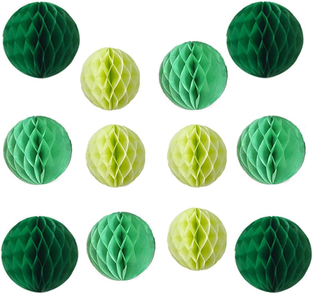 12pcs Party Honeycomb Balls Decorations - 4'', 8'', 10'' Honeycomb Tissue Pom Poms For Baby Shower, Wedding, Nursery(4'', 8'', 10'', Green)
