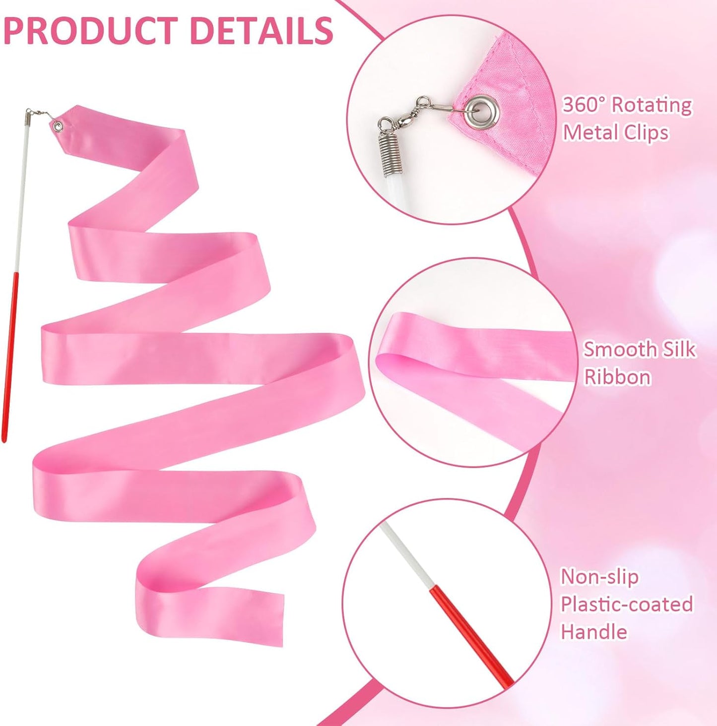 12 Pack Dance Ribbons for Kids, Dance Class, Birthday Party, Gymnastics, Princess Party Favors (Rainbow)