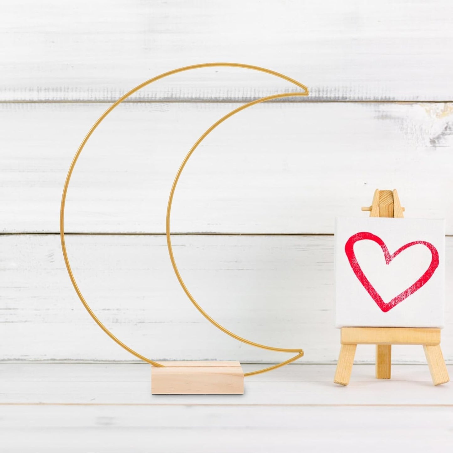 Dining Table Decor 10 Sets Metal Floral Hoop Moon Shaped Metal Wreath Ring Stand with Wood Holder Centerpiece Table Decor for DIY Xmas Wedding Table Decor Flower Garlands (Moon,26x20cm