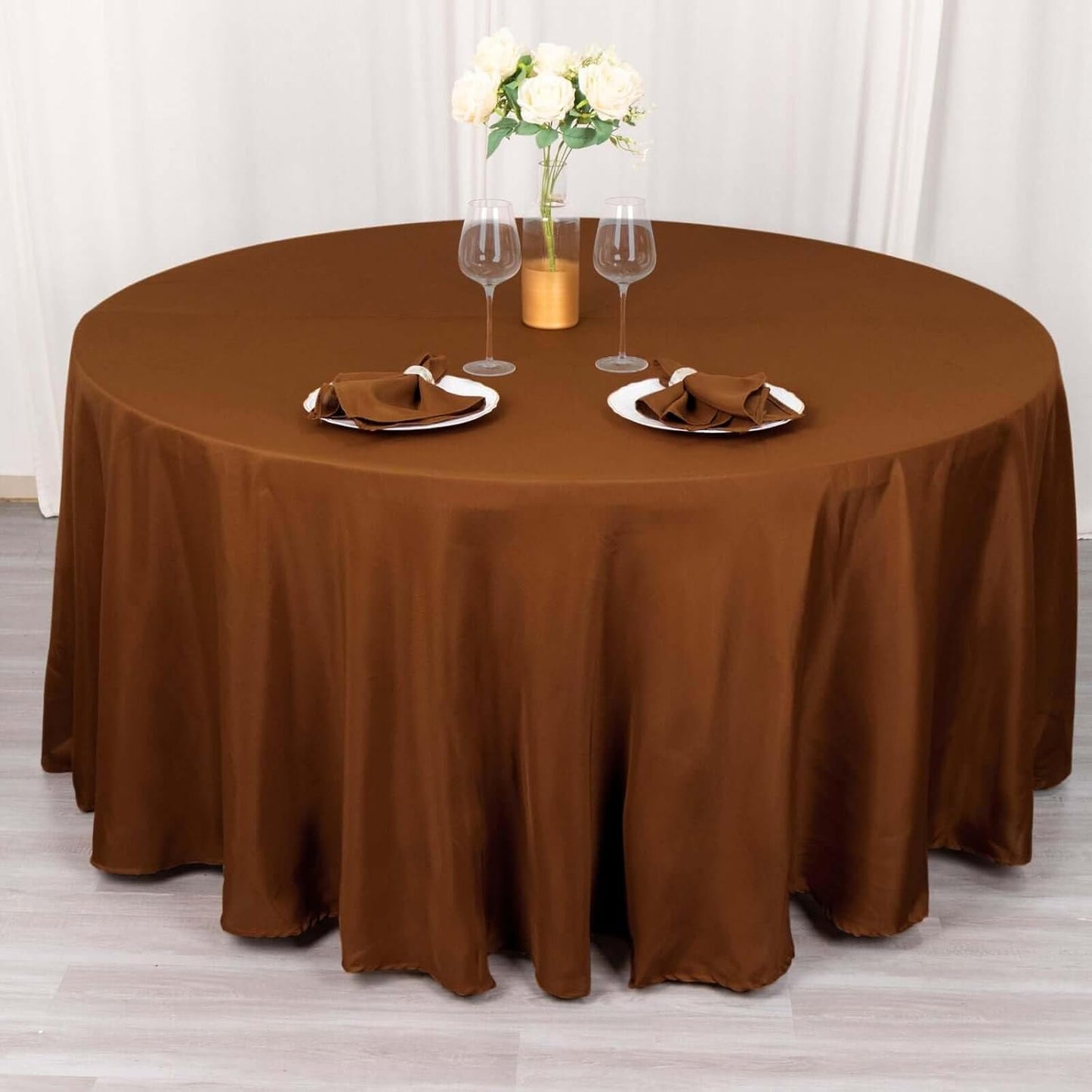 Efavormart Round Tablecloth, 120 Inch Stain & Wrinkle Resistant Washable Table Cloth, Decorative Polyester Fabric Table Cover for Banquet, Wedding, Dining - Cinnamon Brown