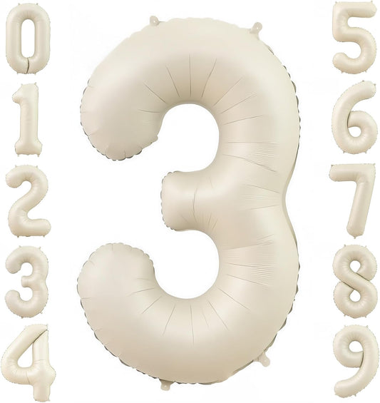 Cream 3 Balloon Number 40 Inch Cream White Number 3 Balloon Helium Mylar 3 Balloon for Birthday Party Decoration