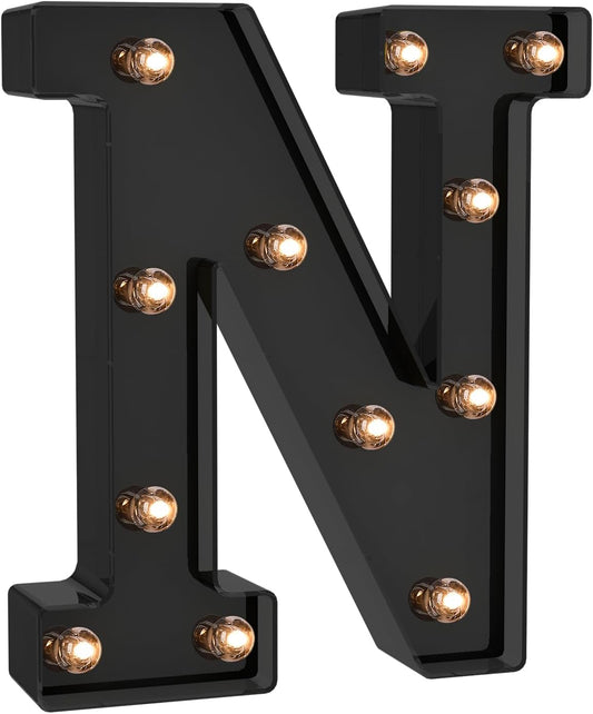 Foaky Black LED Letter Lights for Room Decor - Bedroom Wall Decor, Alphabet Lights for Home, Wedding, Party - Battery Operated （N）