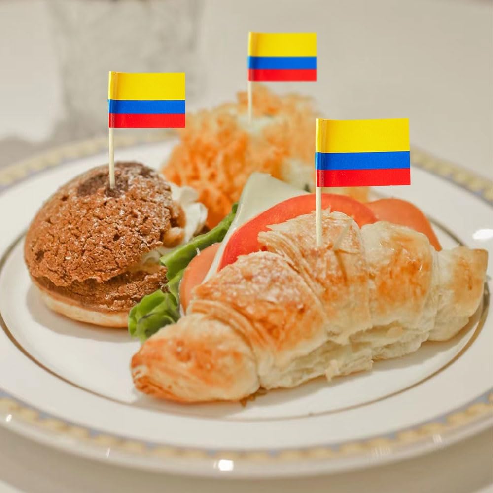 Colombia Flag Colombian Flag, Small Mini Colombia Toothpick Flags for Food, Cupcakes, Cocktails, Appetizers, Bar Party Decorations