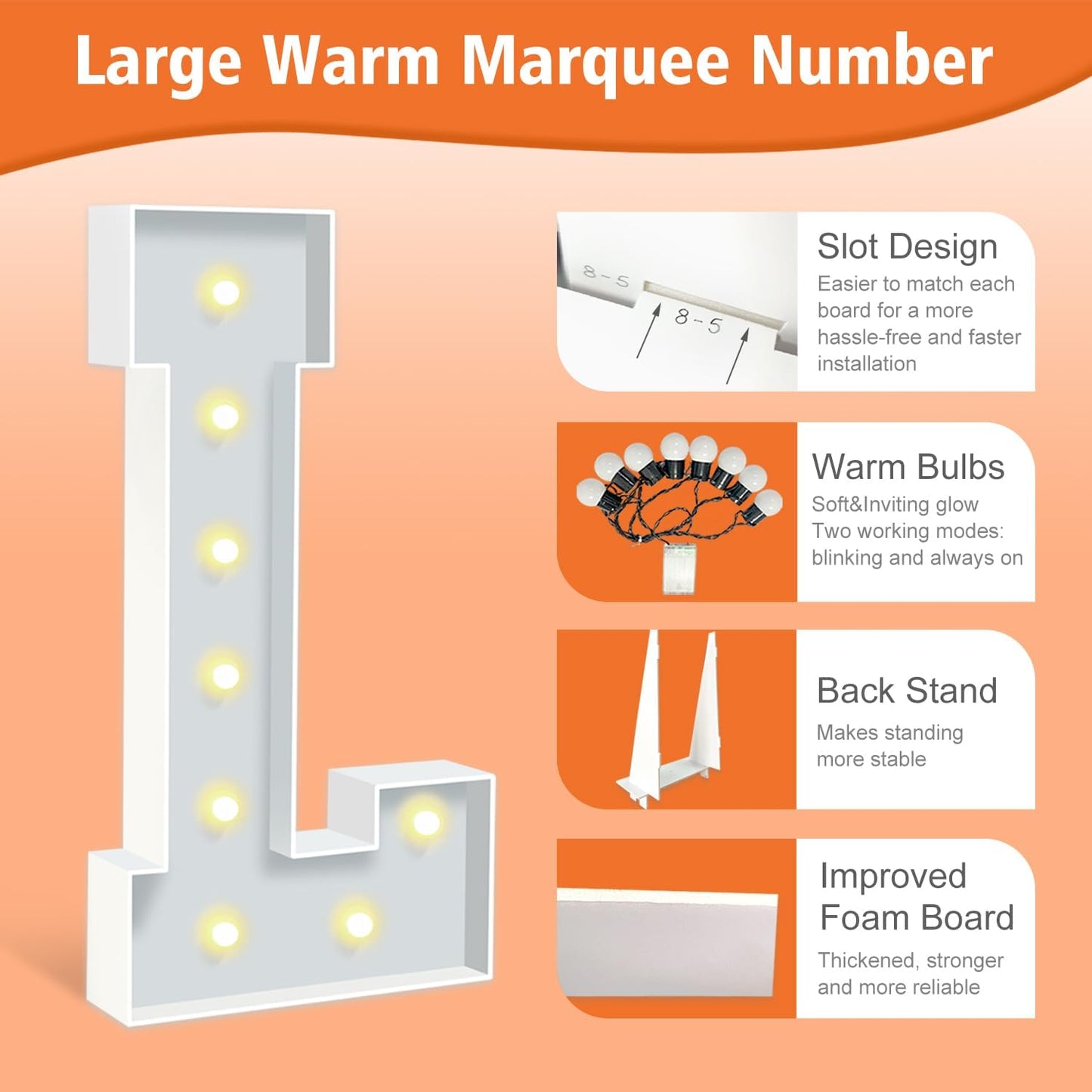 3FT Marquee Light Up Letters L, Marquee Letters for Birthday Baby Shower Wedding Decorations, Light Up Letter for Engagement Party LOVE Decor Holiday Party Decorations