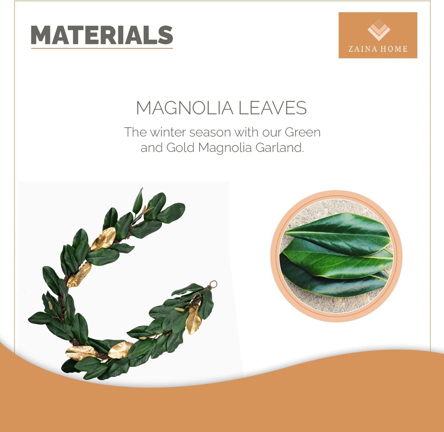 Green & Gold Magnolia Garland, 6ft Magnolia Leaf Christmas, Handmade Magnolia Christmas Decor with Faux Magnolia Leaves, Perfect Garland for Mantle & Holiday Decorations