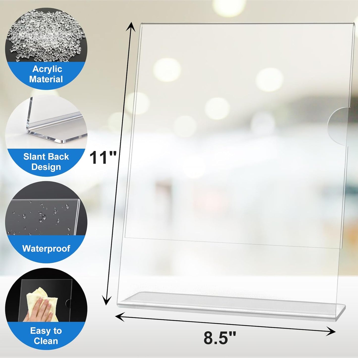 15 Pack Acrylic Sign Holder 8.5 x 11, L-Shape Clear Plastic Display Stand for Tabletop, Acrylic Stands for Flyers, Table Paper Holder, Vertical Sign Holder 8.5x11 for Restaurants, Office and School(Slant 15 Pack 8.5x11)