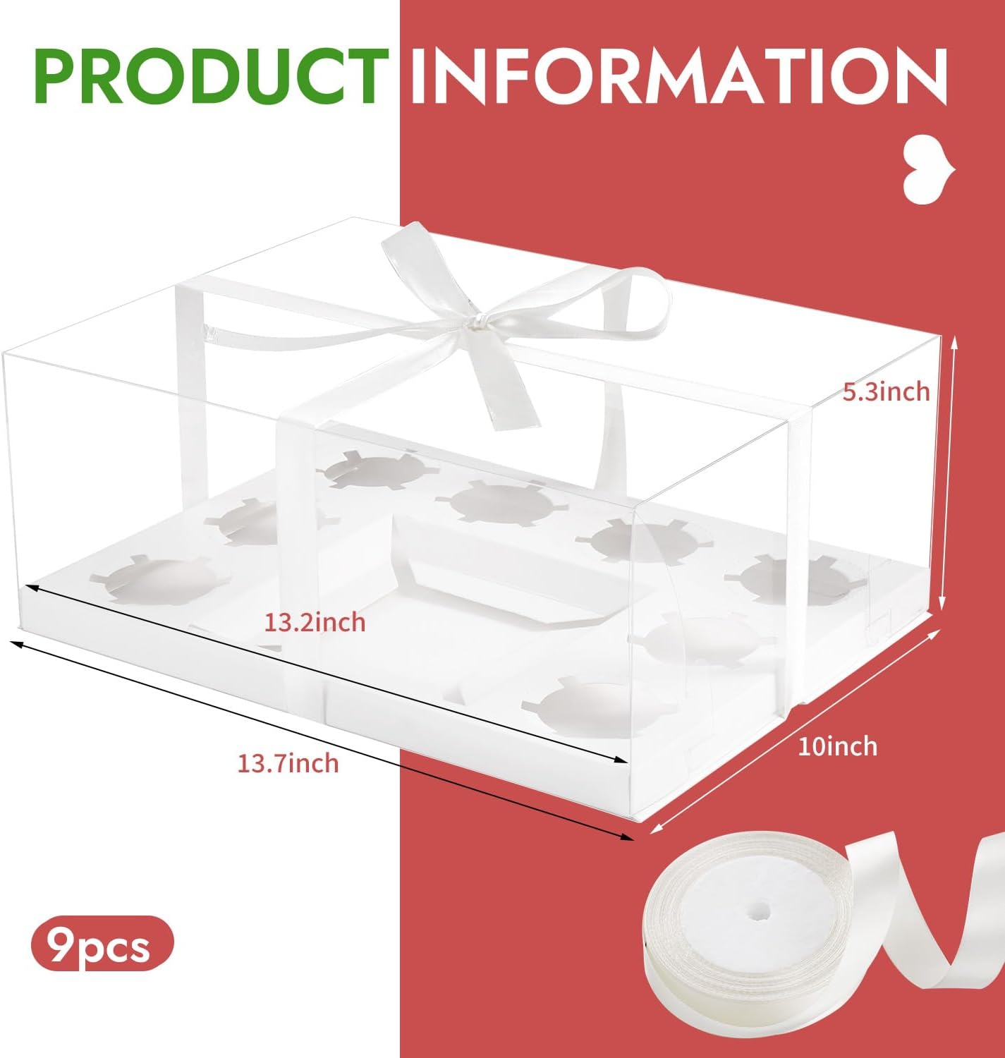 JCD 9 Pcs Cake and Cupcake Combo Bento Boxes with Clear Lid for mini cake and 8 Cupcakes -Cakes Cupcakes Combo Box with Clear Window Baking Supplies (1+8/9Pcs)