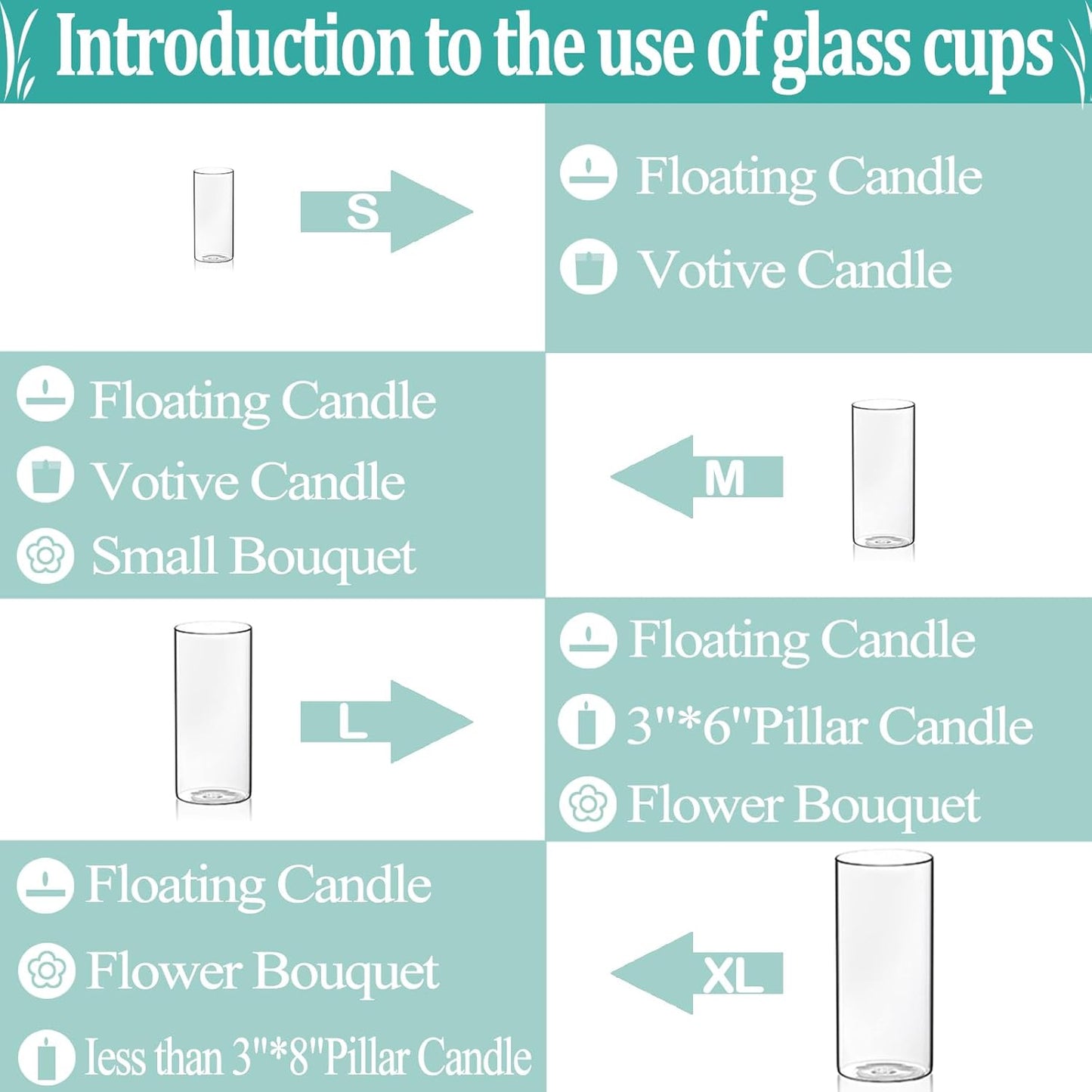 Set of 16 Pcs Glass Cylinder Vases for Centerpieces with 24 Pcs White Floating Candles for Centerpieces Glass Candle Holder for Table Shelf Wedding Party Home Decor (4"+6"+8"+10")