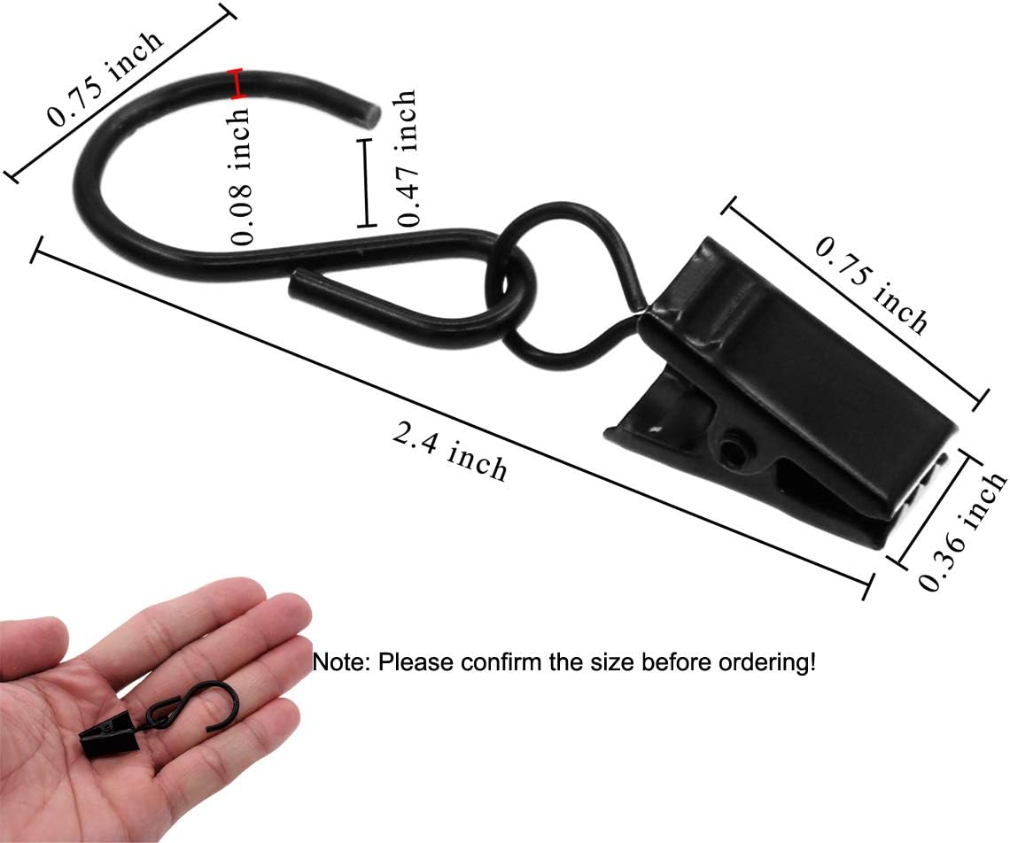 Coideal Curtain Clips Gutter Hooks, 40 Pcs Metal S Hooks Awning Xmas Light Shower Hanging Clips for Christmas Decoration, Indoor and Outdoor (Black)