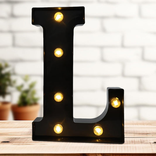 Led Marquee Letters, 8.58 Inch Black Light Up Letters, Small Led Letter Lights, Battery Powered Lighted Letterfor Table, Party, Birthday, Christmas Decor (Black, Letter L)