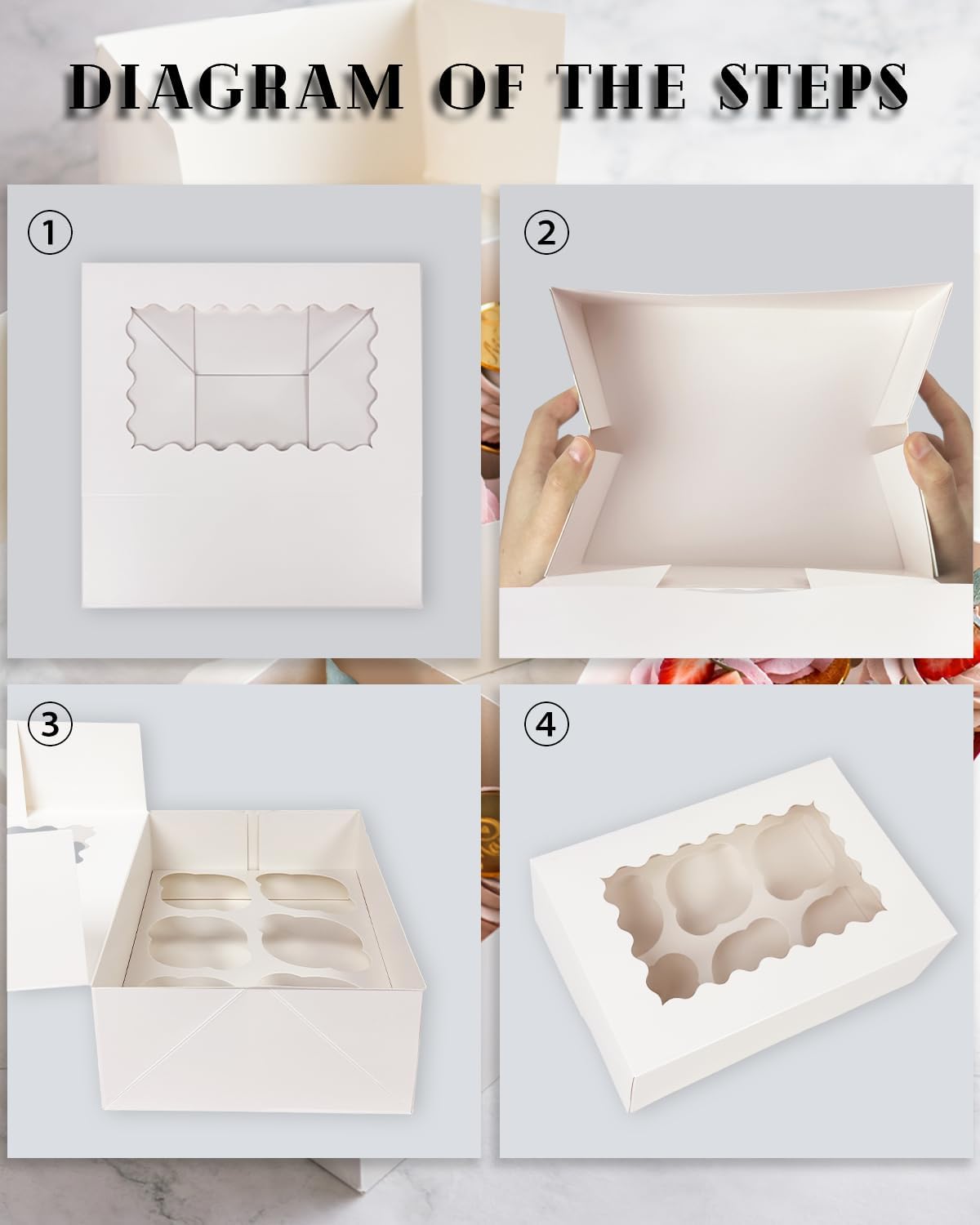 Bakepacker Auto-pop up 6 Cupcake Boxes with Window 20 Count White Box 9.4 x 6.1 x 3 inch Cupcake Carrier