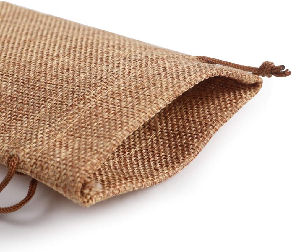 Lucky Monet 25/50/100PCS Burlap Gift Bags Wedding Hessian Jute Bags Linen Jewelry Pouches with Drawstring for Birthday, Party, Wedding Favors, Present, Art and DIY Craft (100Pcs, Coffee, 5” x 7”)
