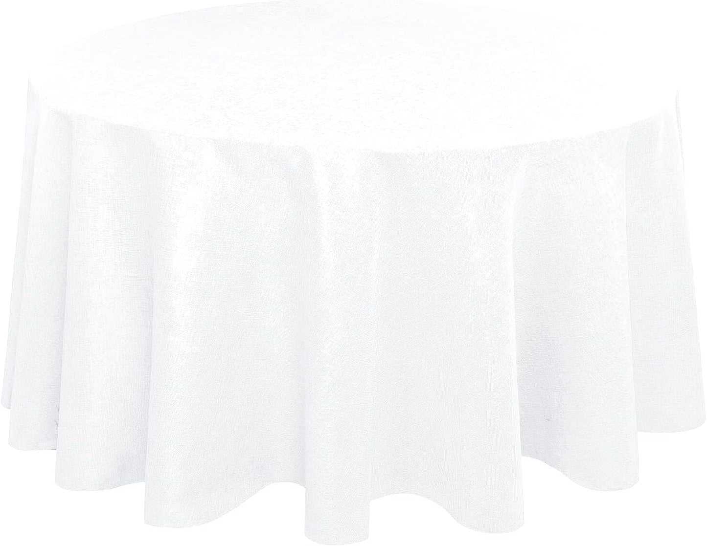 Hiasan Round Linen Tablecloth 120 Inch - Wrinkle and Stain Resistant Washable Polyester Fabric Table Cloth for Dining Room Kitchen Party, White