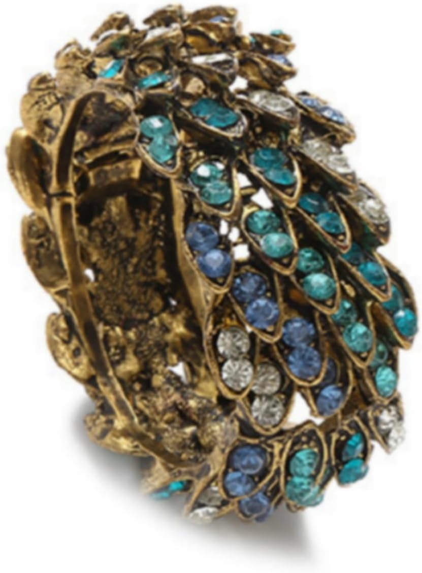 Jeweled Napkin Rings Set of 6 - Vintage Metal Crystal Rustic Peacock Napkin Ring Holders for Wedding Party Holiday, a Beautiful Dinner Table Décor (Multicolor)