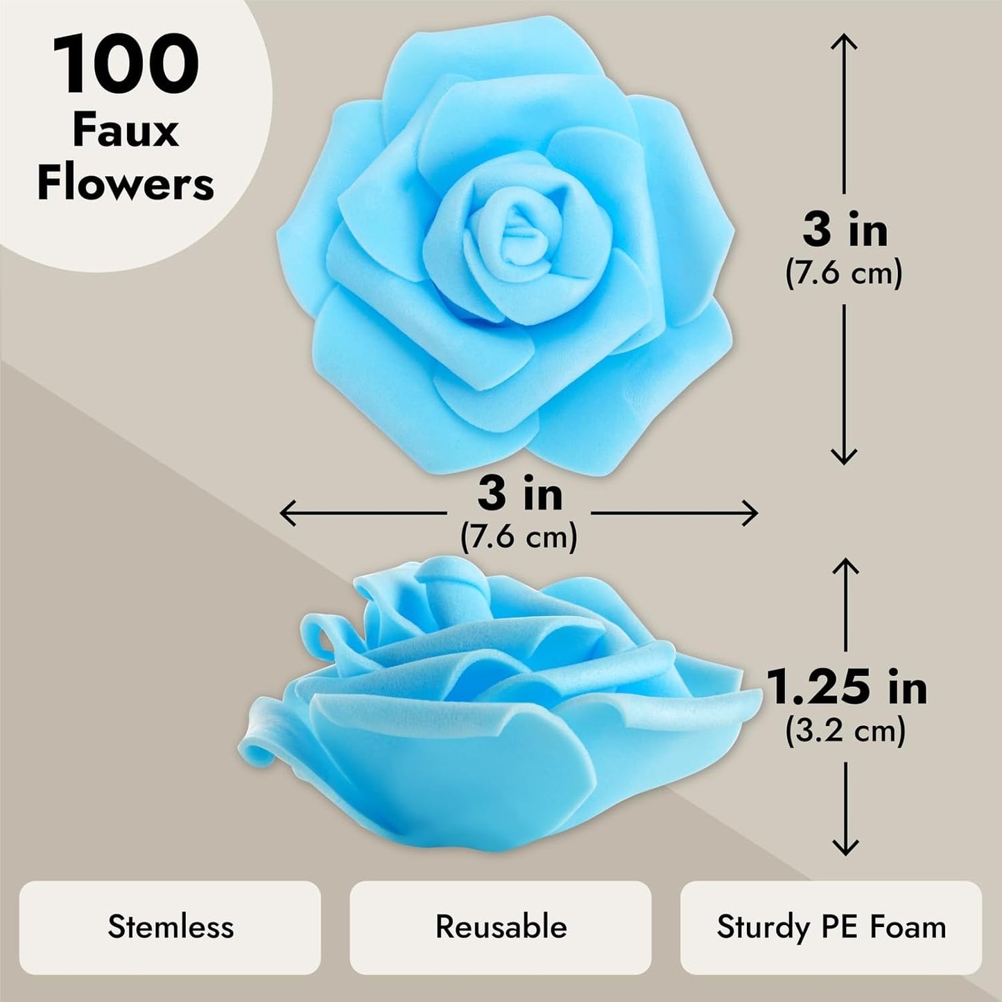 Juvale Faux Flowers for Wedding Decor - 100 Pack, 3-Inch Heads - Blue Silk Flowers - Artificial Roses for Centerpiece Table Decorations & Vase Filler
