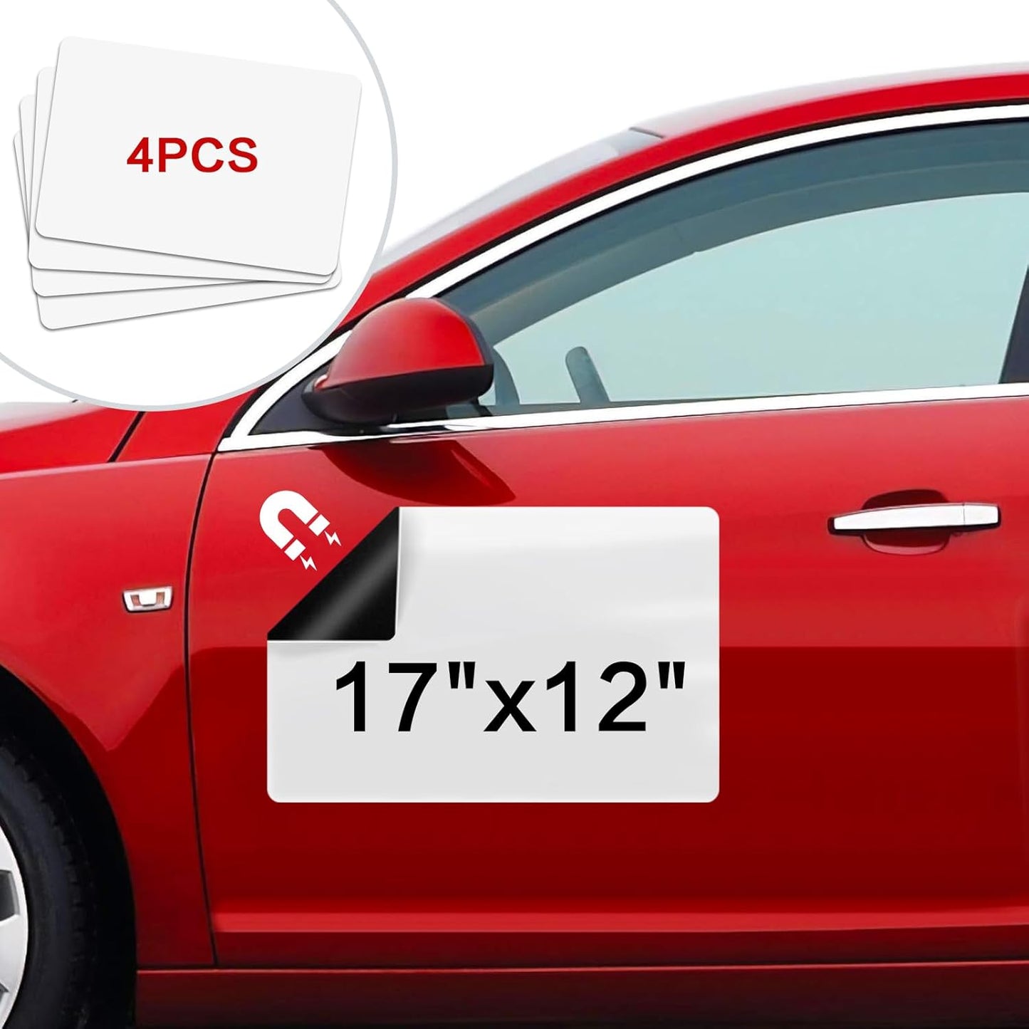 Thaibear Blank Car Magnets, 17" x 12", 4 Pack Car Door Magnets Signs for Vehicle, Rounded Corners Blank White Flexible Magnet Sheet Stickers for Car to Advertise Business and Personalized Decal