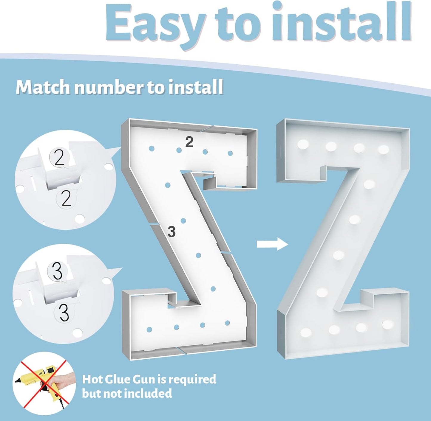 4FT Marquee Light Up Letters - Cool White Light Up Letters Z with Fixed Water Bag, Party Decoration Large Marquee Light Up Letters can Be Used for Wedding Decoration, Birthday Party Decoration