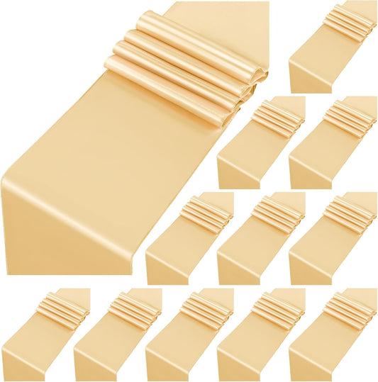 12 Pack Champagne Gold Satin Table Runner,12 x 108 inch Long Premium Smooth Table Runner for Wedding,Banquets,Birthday,Party,Graduation,Engagements,Table Runners fit Rectangle and Round Table