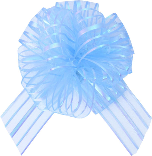 6 Pcs 6 Inch Large Organza Pull Bow Ribbon – Elegant Gift Bows for Wedding Decorations, Christmas Wrapping, Birthday Parties, Car Decor, Gift Baskets, and Valentine's Day Packaging(Light Blue)