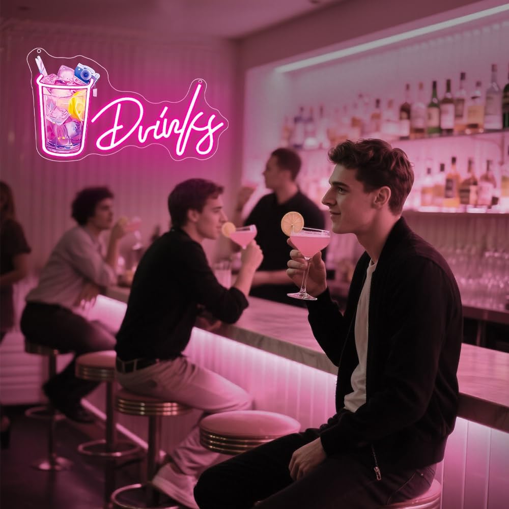 Drinks Neon Signs for Wall Decor,Cool Cocktail Glass LED Sign Art Wall Lights,Lemonade Drinks Neon Signs for Beer Bar Decor,Pub Party,Night Club,Man Cave,Business,Shop