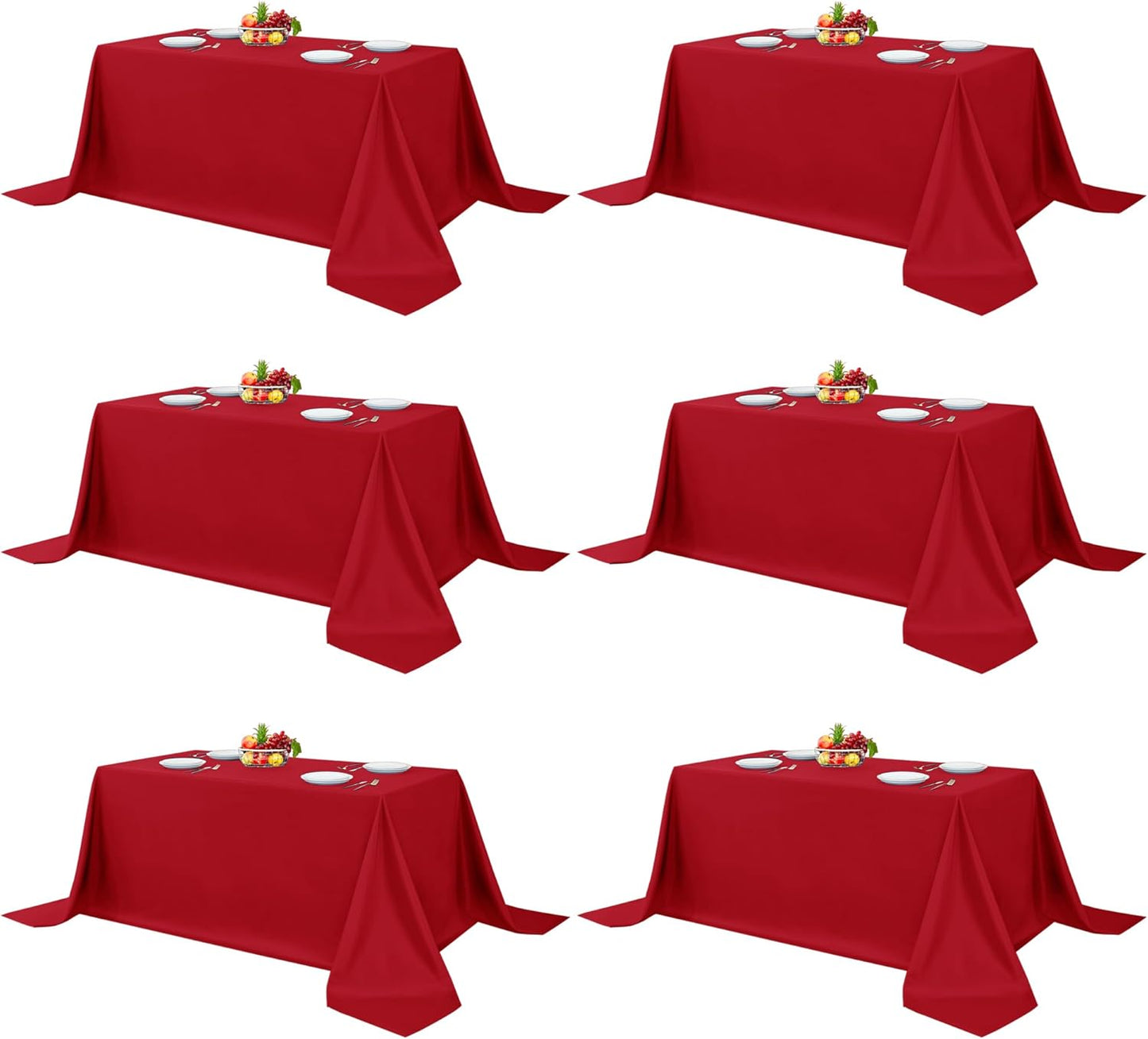 Fitable Elegant Red Rectangle Table Clothes, 6 Pack - 90 x 132 Inch - Reusable and Washable Tablecloths, Polyester Fabric Table Covers for Wedding, Party, Banquet, Formal Events