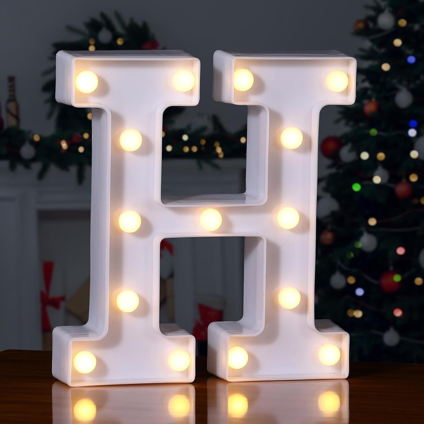 Foaky LED Letter Lights Sign Marquee Light Up Letters Sign for Night Light Wedding/Birthday Party Battery Powered Christmas Lamp Home Bar Decoration(H)