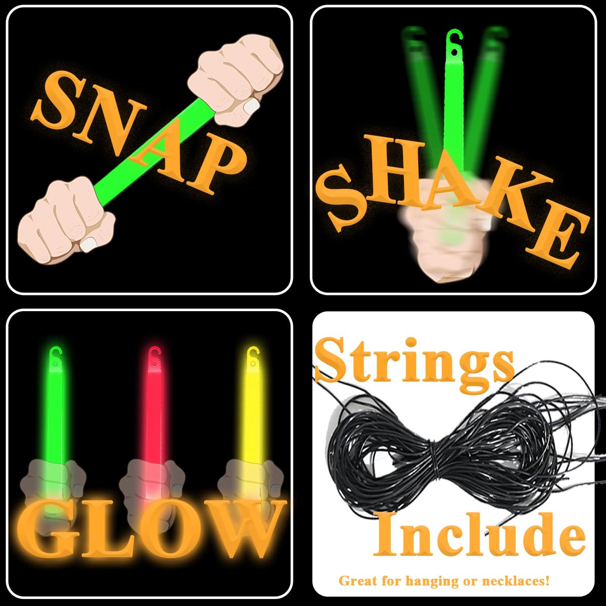 Glow Sticks in The Dark Party Supplies, 12 Hours Duration Emergency Glow Sticks Bulk Party Pack, Glow Party Supplies, Glow Sticks for Kids, Glow in The Dark Sticks Waterproof, Nontoxic