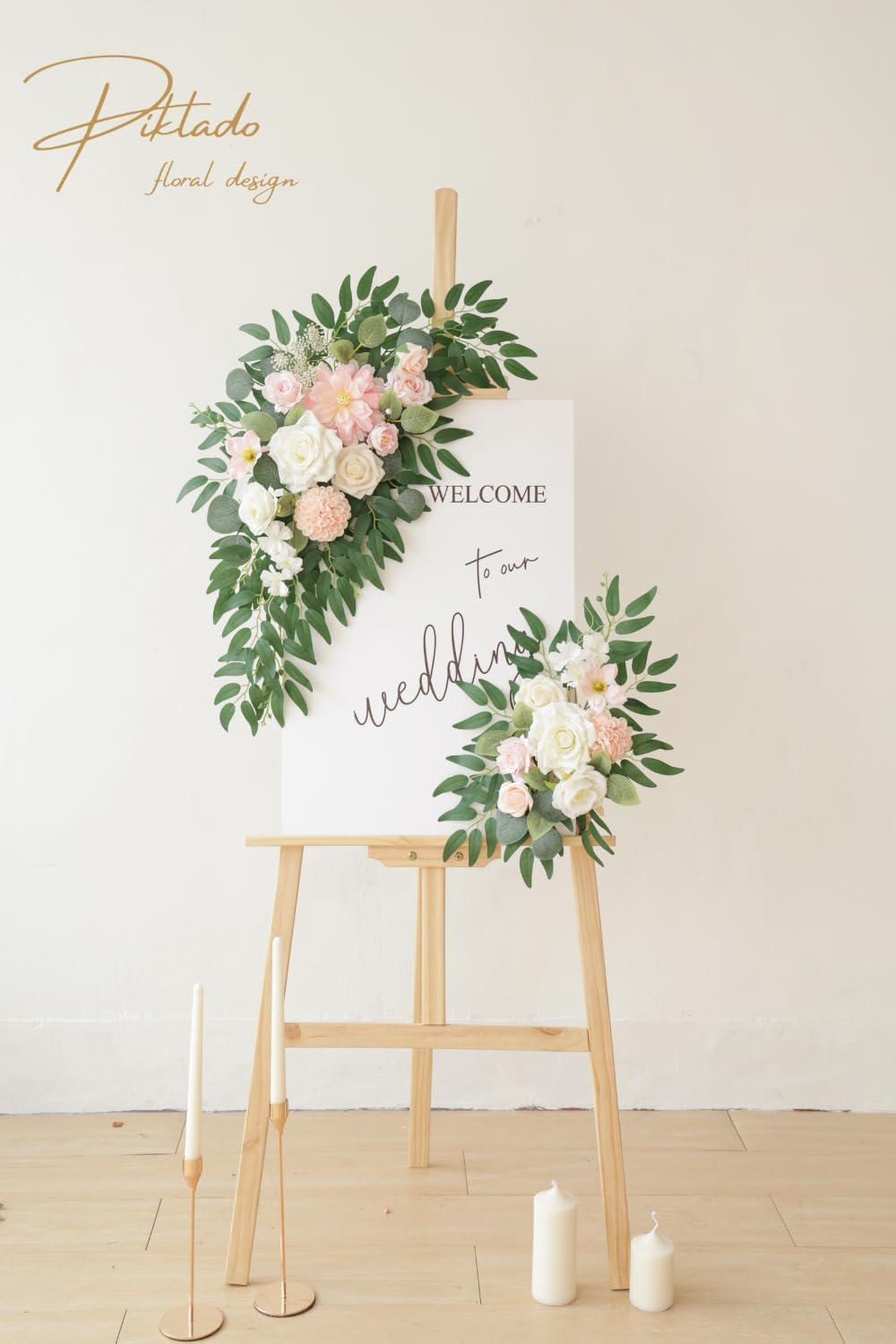 Faux Flower Swag Set of 2 for Wedding Welcome Signs Floral Swag Wedding Reception Ceremony Signs Decor (A-Pink)