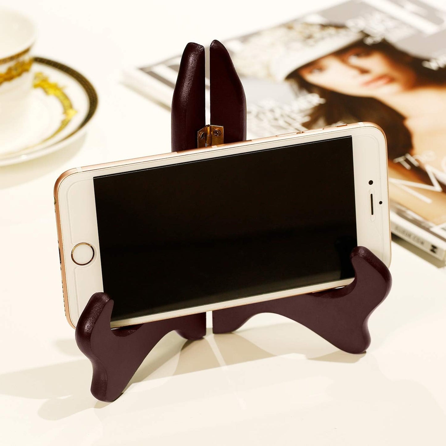 Tatuo 4 Packs Wooden Display Stand Decorative Plate Stands for Display Picture Frame Holder Easels(Red,7 Inch)