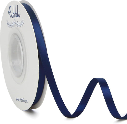 Ribbli Navy Double Faced Satin Ribbon,1/4” x Continuous 25 Yards,Use for Bows Bouquet,Gift Wrapping,Baby Shower,Floral Arrangement