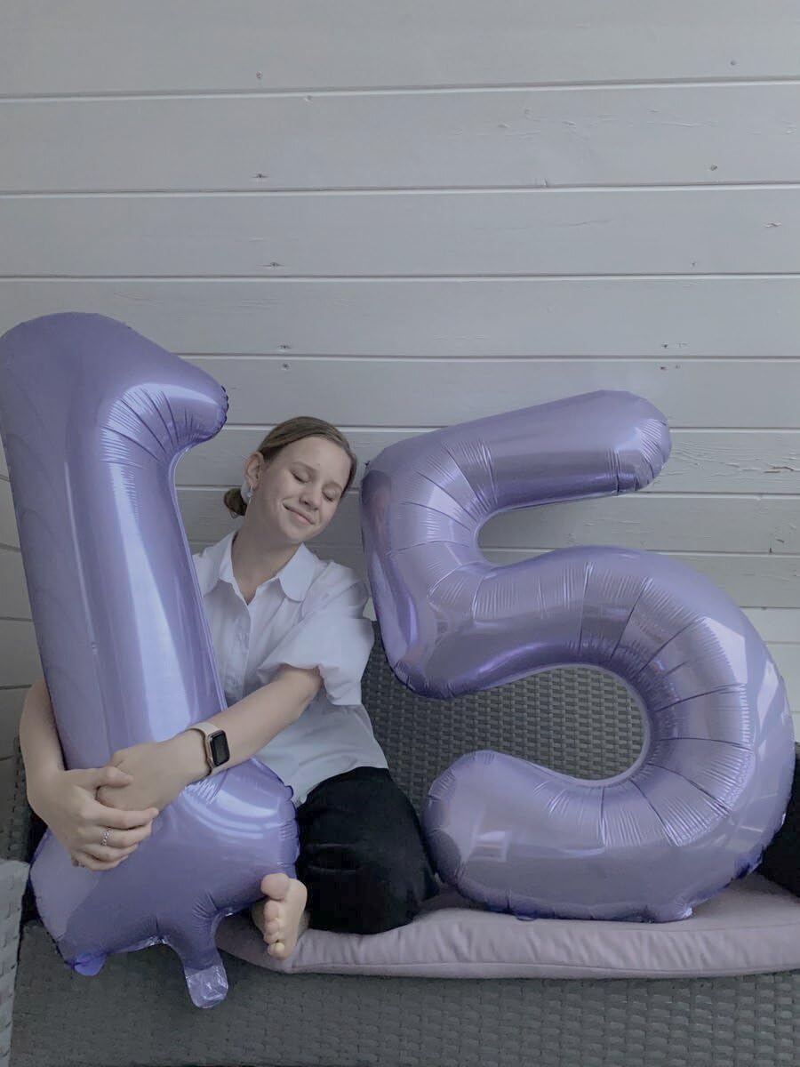 Large Lavender 40 Inch Birthday Number 5 Balloon, Lilac Five 5th 15 25 35 50 55 Birthday Anniversary Celebration Decorations, Foil Mylar Helium Numbers 5 Balloons Girl Boy Party Supplies